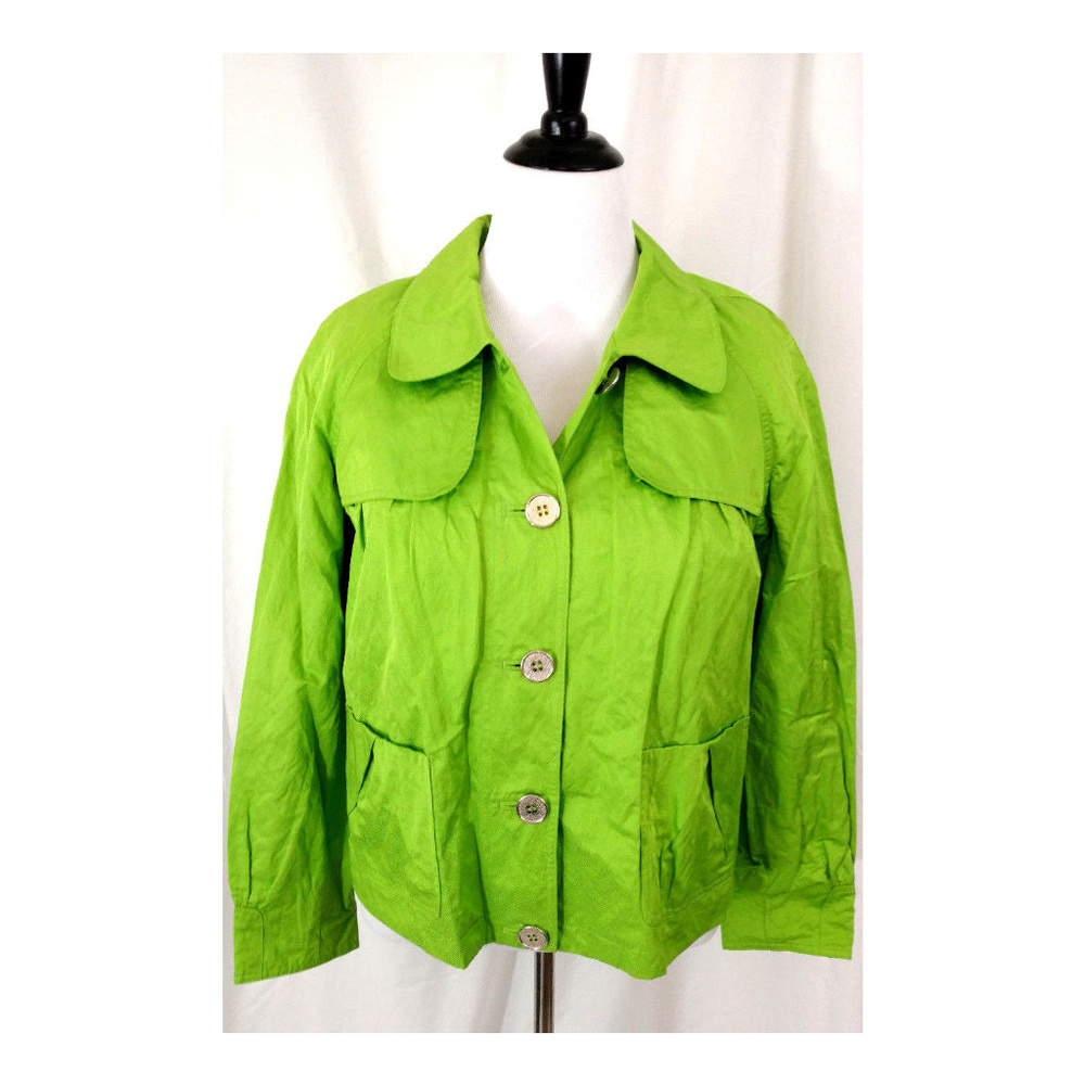 Jacket Blazer Womens Size L Green Pocket Button Up